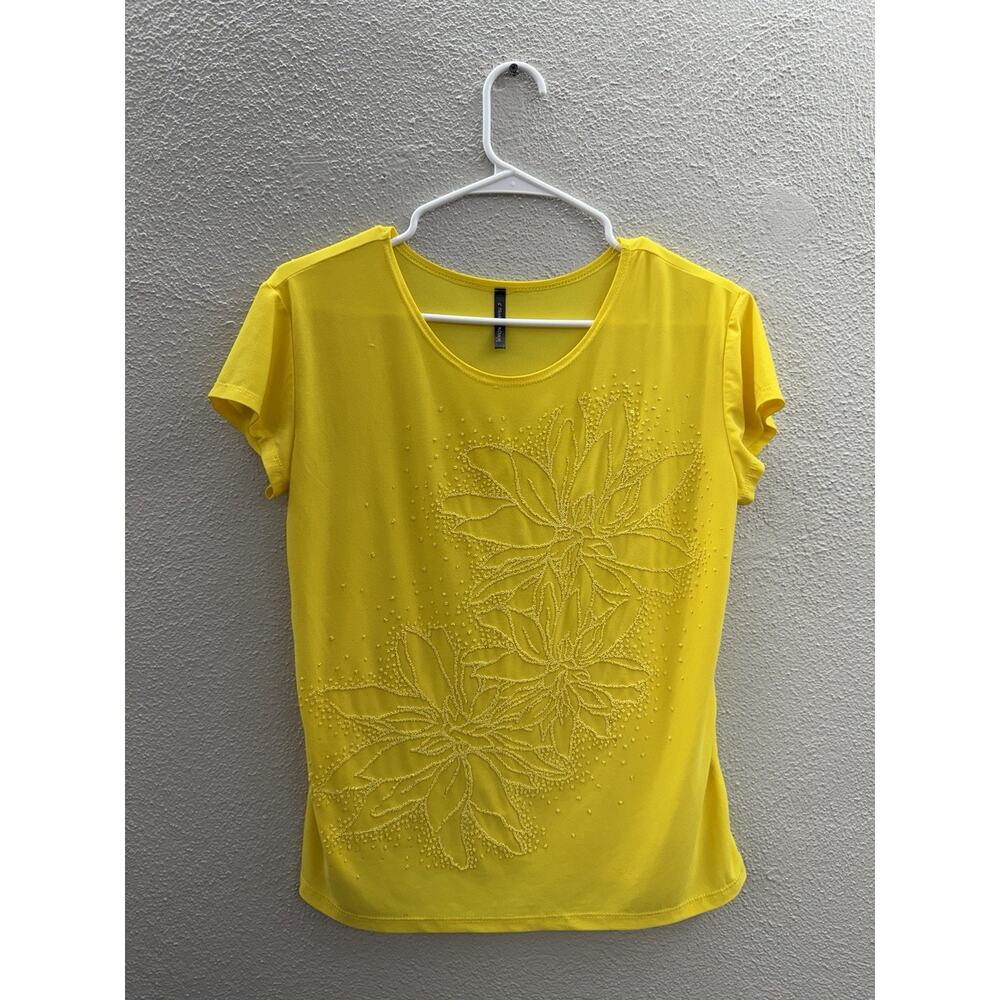 Bleeker & McDougal Womens Shirt Size Petite Large Yellow Beaded Cap Sleeve